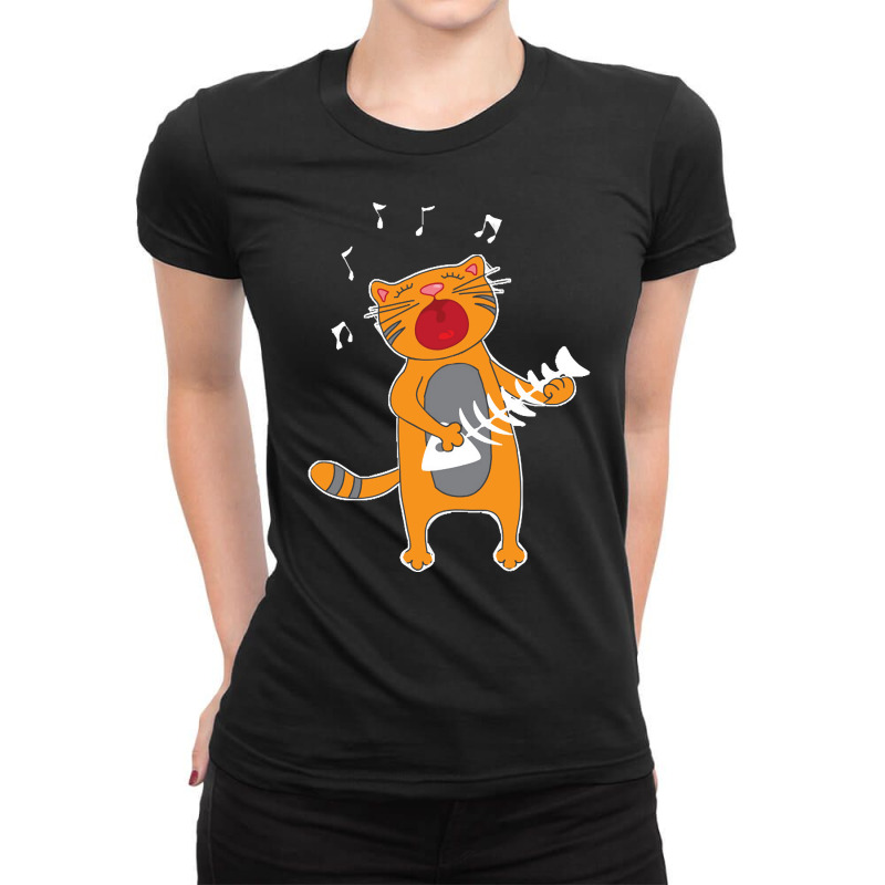 Cat Playing Fish Bone, Cat Playing Fish Bone Art, Cat Playing Fish Bon Ladies Fitted T-Shirt by cm-arts | Artistshot