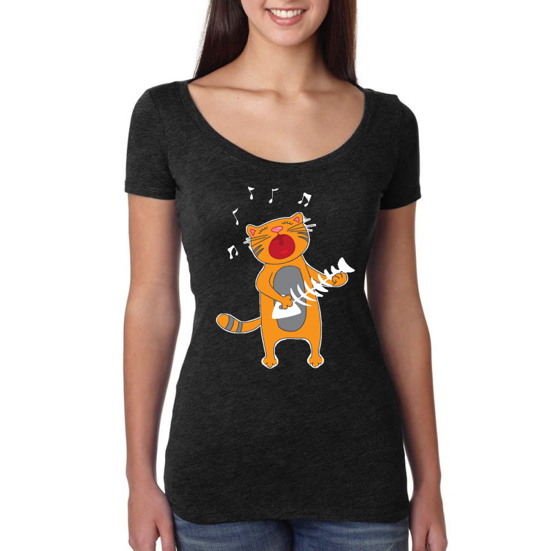 Cat Playing Fish Bone, Cat Playing Fish Bone Art, Cat Playing Fish Bon Women's Triblend Scoop T-shirt by cm-arts | Artistshot