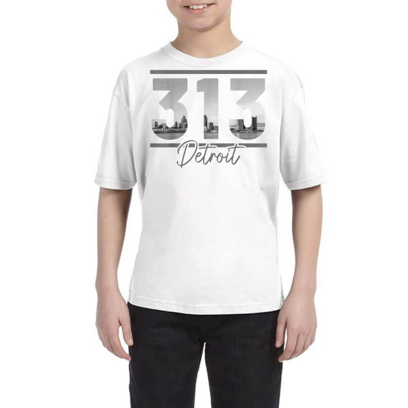 Detroit 313 Area Code Skyline Michigan Vintage T Shirt Youth Tee by cm-arts | Artistshot