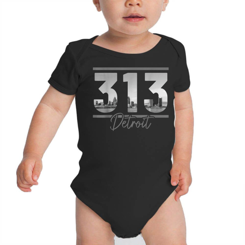 Detroit 313 Area Code Skyline Michigan Vintage T Shirt Baby Bodysuit by cm-arts | Artistshot