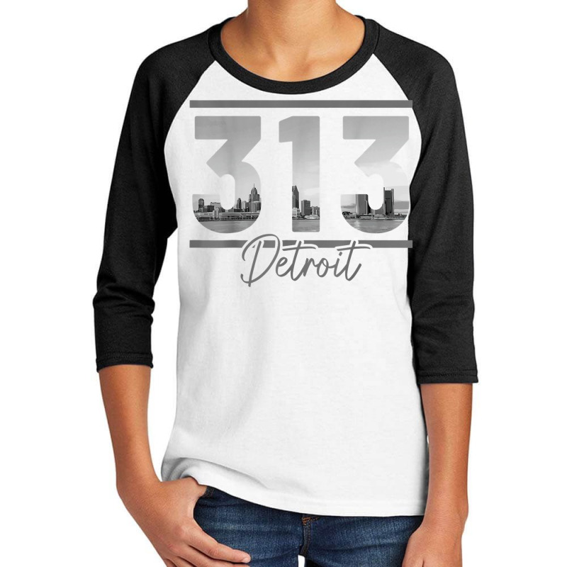 Detroit 313 Area Code Skyline Michigan Vintage T Shirt Youth 3/4 Sleeve by cm-arts | Artistshot