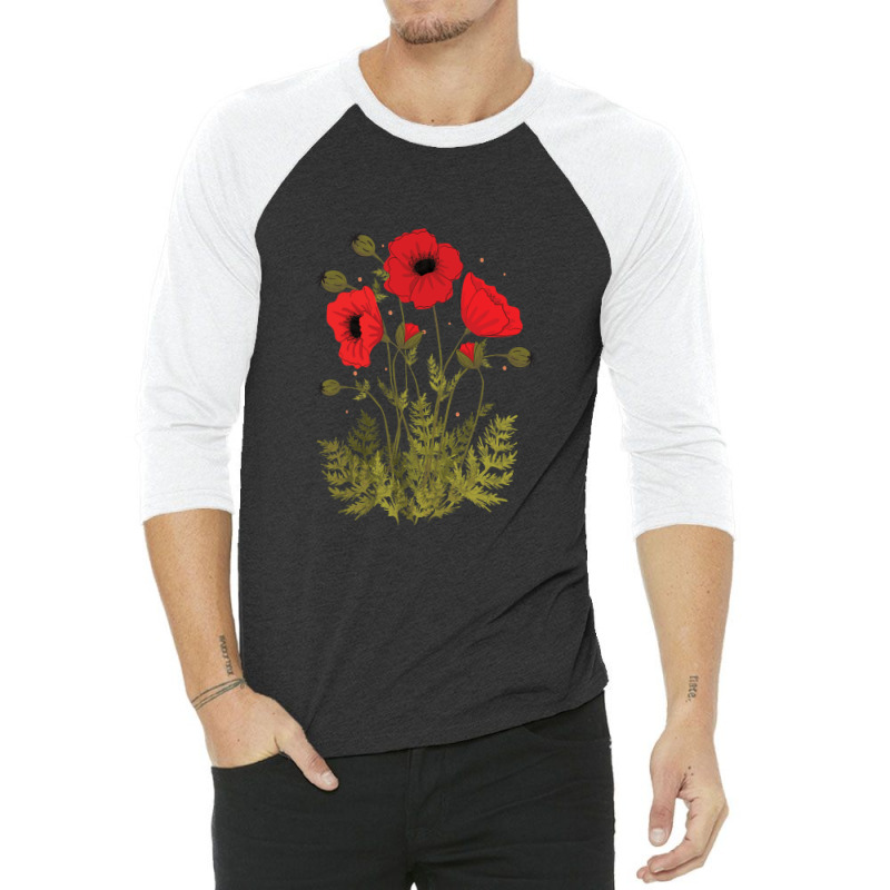 Red Poppies Vector Art 3/4 Sleeve Shirt | Artistshot