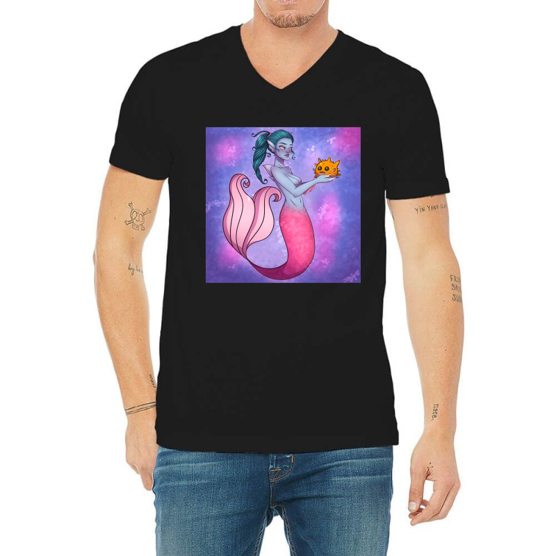 Mermaid And Blowfish, Mermaid And Blowfish Art, Mermaid And Blowfish V V-Neck Tee by cm-arts | Artistshot