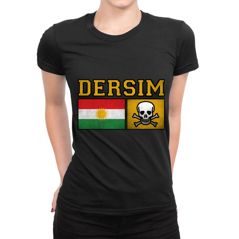 Dersim Kurdistan Flag Skull, Dersim Kurdistan Flag Skull Art, Dersim K Ladies Fitted T-Shirt by cm-arts | Artistshot