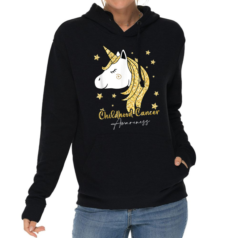 Childhood Cancer Awareness Unicorn Ribbon Twinkle Gold T Shirt Lightweight Hoodie | Artistshot