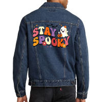 Stay Spooky Cute Ghost Pumpkin Groovy Halloween Women Men Men Denim Jacket | Artistshot