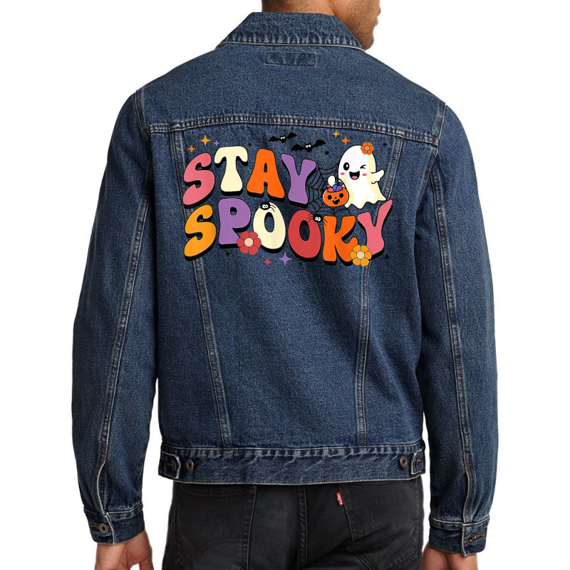 Stay Spooky Cute Ghost Pumpkin Groovy Halloween Women Men Men Denim Jacket by Fashlaza | Artistshot