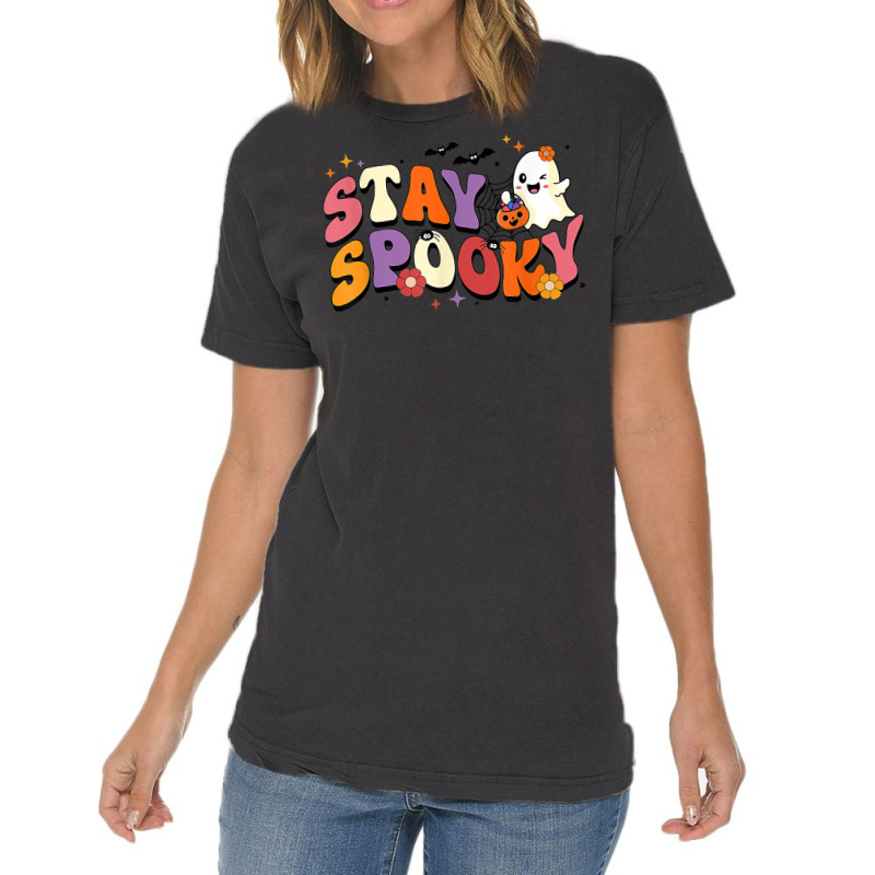 Stay Spooky Cute Ghost Pumpkin Groovy Halloween Women Men Vintage T-Shirt by Fashlaza | Artistshot