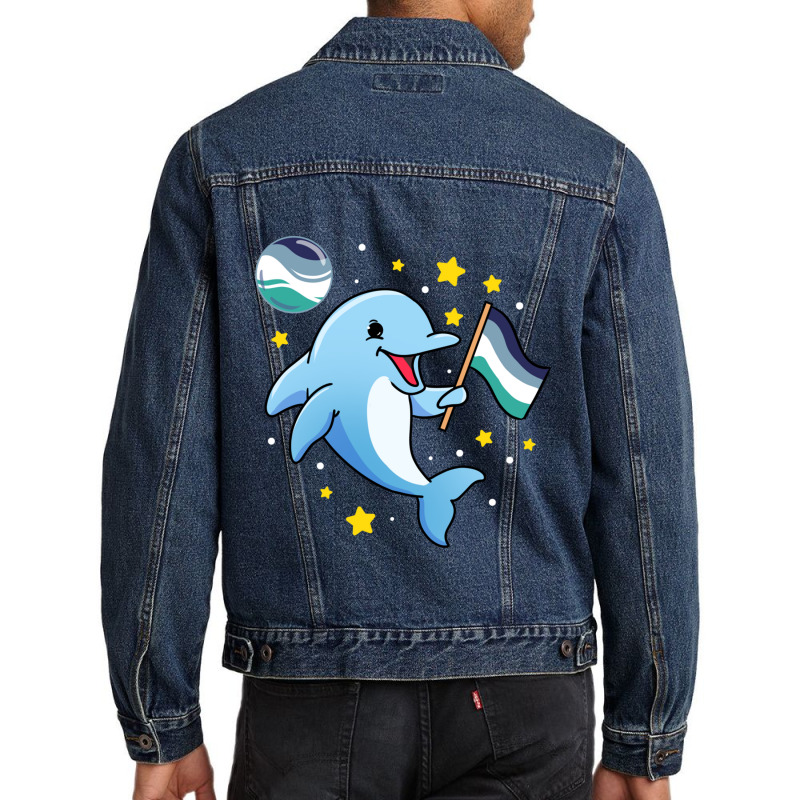 Dolphin In Space Oriented Aroace Men Denim Jacket | Artistshot