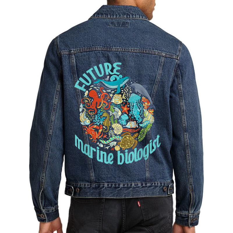 Future Marine Biologist Ocean Life Drawing Whale Octopus Men Denim Jacket | Artistshot