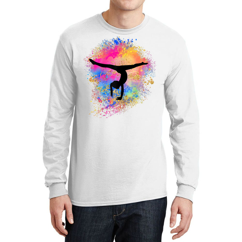 Girls Rainbow Gymnastics Female Gymnast Silhouette Handstand T Shirt Long Sleeve Shirts by cm-arts | Artistshot