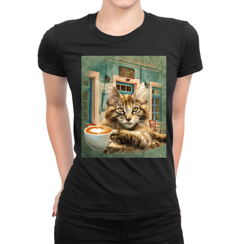 Maine Coon Cat, Maine Coon Cat Art, Maine Coon Cat Painting, Maine Coo Ladies Fitted T-Shirt by cm-arts | Artistshot