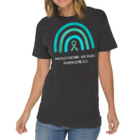 Teal Rainbow Ribbon Myasthenia Gravis Awareness Support Vintage T-shirt | Artistshot