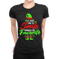 Smiling Is My Favorite Cute Christmas Elf Matching Family Ladies Fitted T-shirt | Artistshot