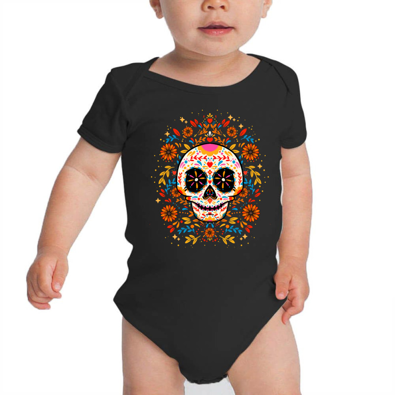 Mexican Sugar Skull, Mexican Sugar Skull Art, Mexican Sugar Skull Vint Baby Bodysuit by cm-arts | Artistshot