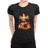 Flaming Skeleton Drummer Set 1, Flaming Skeleton Drummer Set 1 Art, Fl Ladies Fitted T-shirt | Artistshot