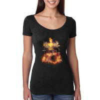 Flaming Skeleton Drummer Set 1, Flaming Skeleton Drummer Set 1 Art, Fl Women's Triblend Scoop T-shirt | Artistshot