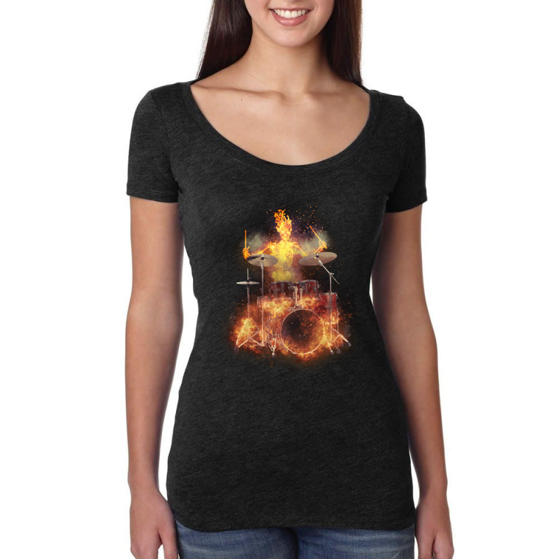 Flaming Skeleton Drummer Set 1, Flaming Skeleton Drummer Set 1 Art, Fl Women's Triblend Scoop T-shirt | Artistshot