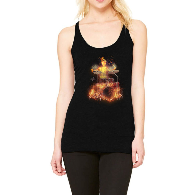 Flaming Skeleton Drummer Set 1, Flaming Skeleton Drummer Set 1 Art, Fl Racerback Tank | Artistshot