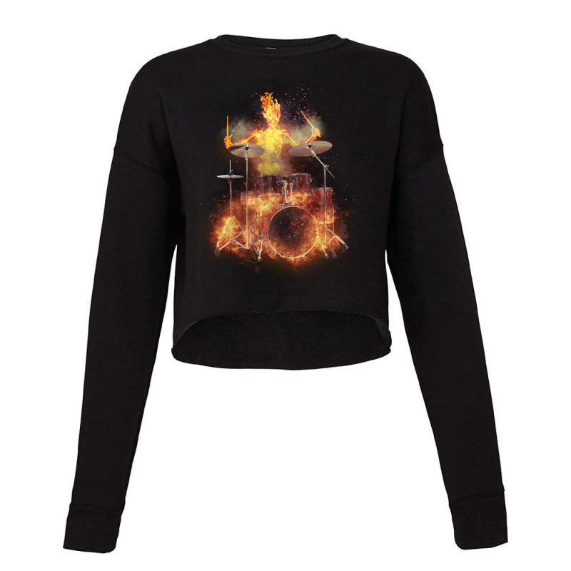 Flaming Skeleton Drummer Set 1, Flaming Skeleton Drummer Set 1 Art, Fl Cropped Sweater | Artistshot