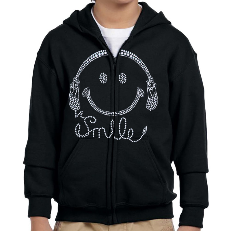 Smile Headphone Rhinestone Design For Woman Birthday Gril Youth Zipper Hoodie by Outpost | Artistshot