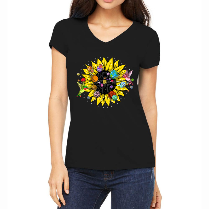 Solar System Sunflower, Solar System Sunflower Art, Solar System Sunfl Women's V-Neck T-Shirt by SHYYTTR567 | Artistshot