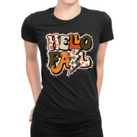 Retro Groovy Hello Fall Autumn Vibes Lightning Bolt T Shirt Ladies Fitted T-shirt | Artistshot