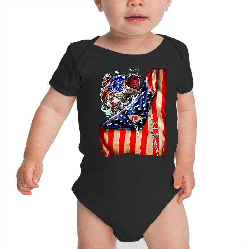 Fishing Hooked American Flag, Fishing Hooked American Flag Art, Fishin Baby Bodysuit by cm-arts | Artistshot