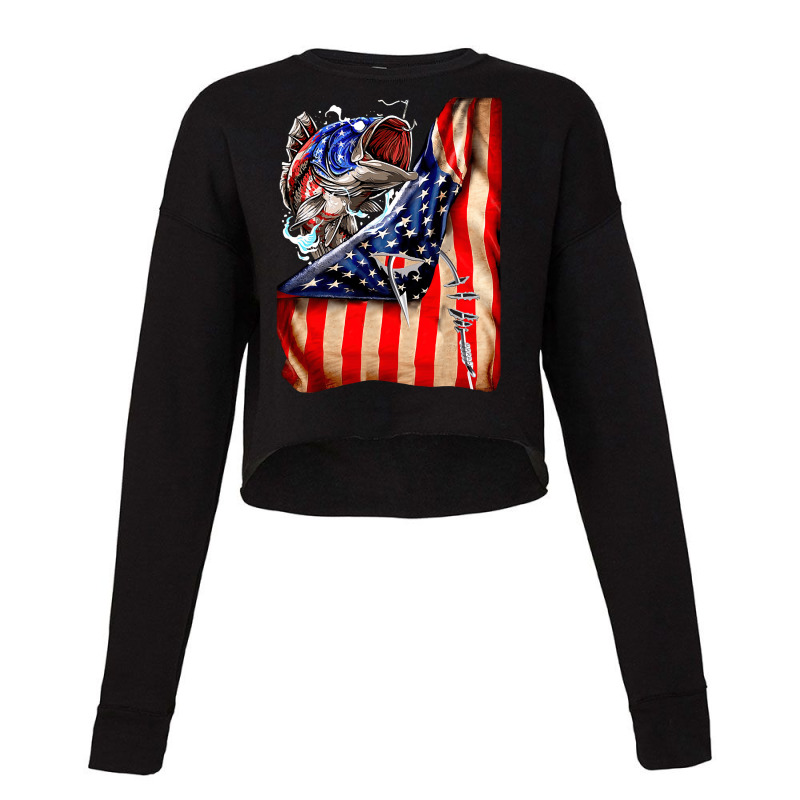 Fishing Hooked American Flag, Fishing Hooked American Flag Art, Fishin Cropped Sweater by cm-arts | Artistshot