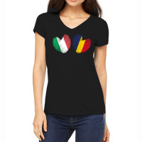 Romania Italy Heart Italian Flag Romanian Flag Love Heart T Shirt Women's V-neck T-shirt | Artistshot