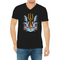 Poseidon Trident, Poseidon Trident Painting, Poseidon Trident Vintage, V-neck Tee | Artistshot