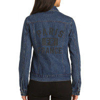 Paris France Gym Style Black With Distressed Black Print Ladies Denim Jacket | Artistshot