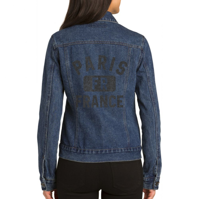 Paris France Gym Style Black With Distressed Black Print Ladies Denim Jacket by CyrusArciba | Artistshot