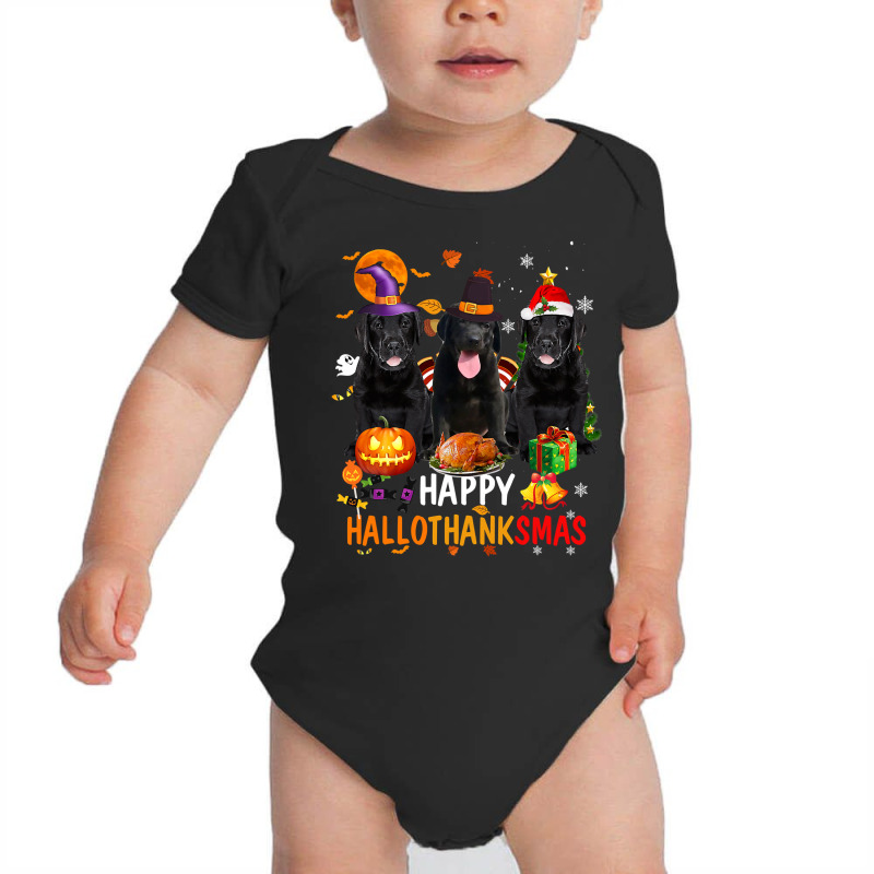 Black Lab Dog Halloween Merry Christmas Happy Hallothanksmas Baby Bodysuit | Artistshot