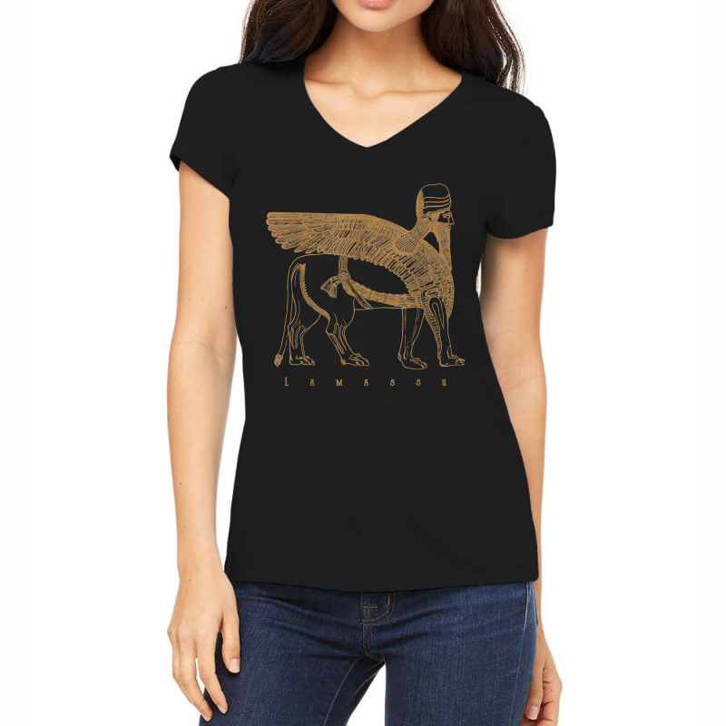 Lamassu Winged Lion Assyrian Sumerian Mesopotamia Women's V-Neck T-Shirt by LaticiaSandgren | Artistshot