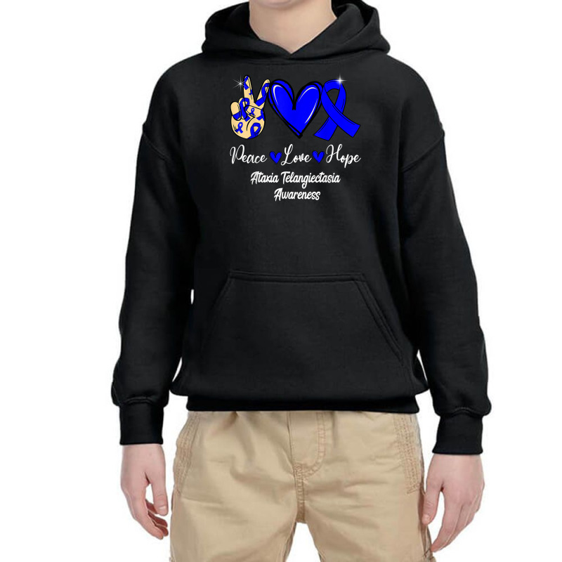 Ataxia Telangiectasia Awareness Peace Love Hope Blue Ribbon T Shirt Youth Hoodie by leiseyxlmorit | Artistshot