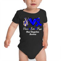 Ataxia Telangiectasia Awareness Peace Love Hope Blue Ribbon T Shirt Baby Bodysuit | Artistshot