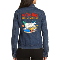 Book Reading Bookmarks Quote Reader Librarian T Shirt Ladies Denim Jacket | Artistshot