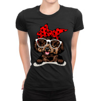 Poodle Dog Cute Poodle Christmas Red Plaid Headband And Glasses 138 Ladies Fitted T-shirt | Artistshot