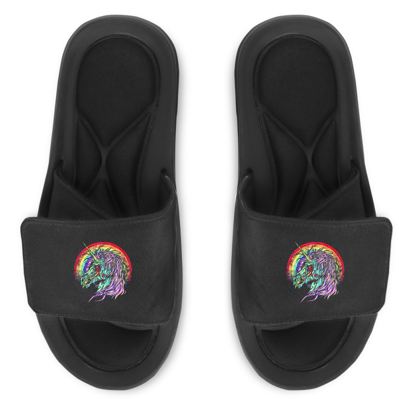 Zombie Unicorn, High Quality Microfiber, Zombie Unicorn Art, Zombie Un Slide Sandal | Artistshot