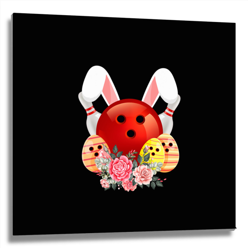 Bowling Easter Bunny Egg 2020 Rabbit Flowers Pascha Bowler Metal Print Square by Haley1989 | Artistshot