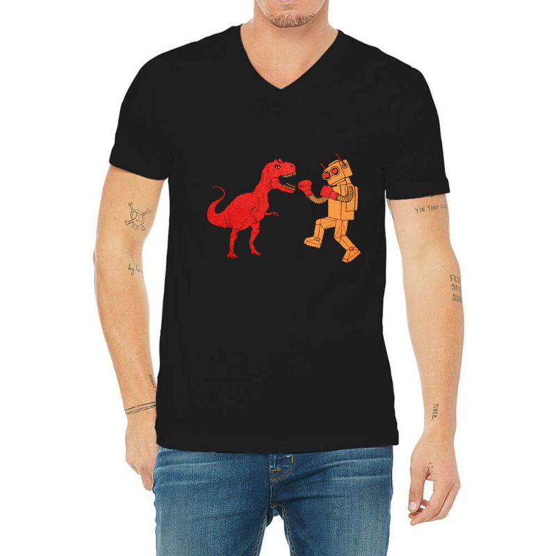 Dinosaur Vs Robot, Dinosaur Vs Robot Art, Dinosaur Vs Robot Vintage, D V-neck Tee | Artistshot