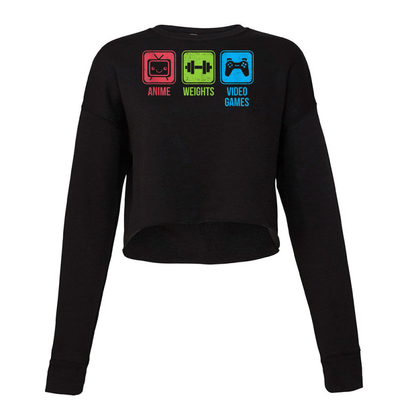 Anime, Weights, Video Games Otaku Workout Cropped Sweater by Min01 | Artistshot