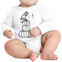 Minimalist Drawing Halloween Crow Pumpkins Fall Orange Art T Shirt Long Sleeve Baby Bodysuit | Artistshot