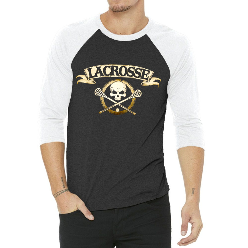 Lacrosse Skull And Crossbones, Lacrosse Skull And Crossbones Art, Lacr 3/4 Sleeve Shirt | Artistshot