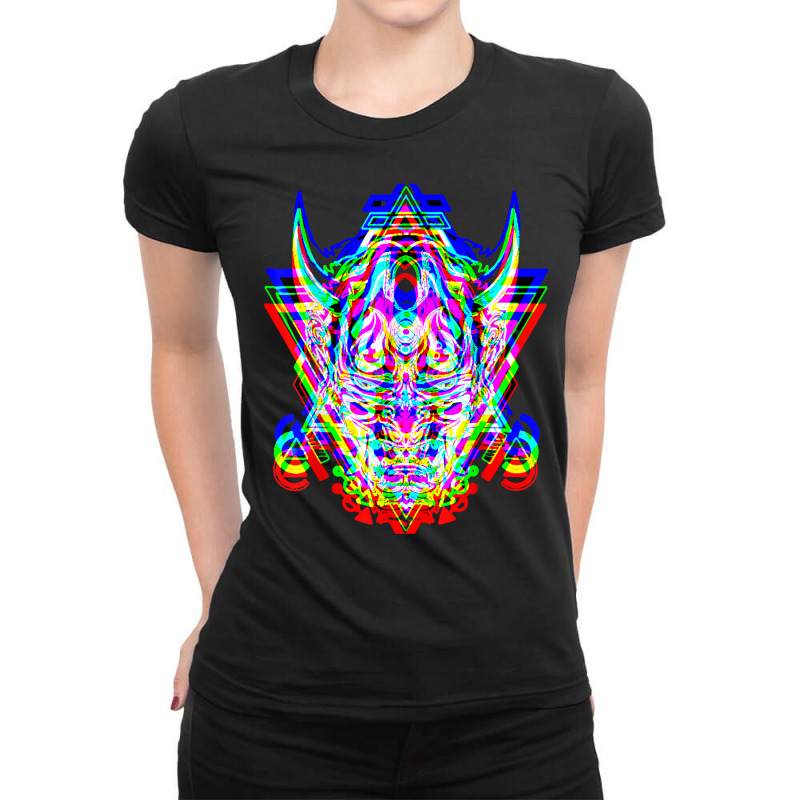 Samurai Mask Anime Demon Bushido Warrior Aesthetic Japanese T Shirt Ladies Fitted T-Shirt by cm-arts | Artistshot