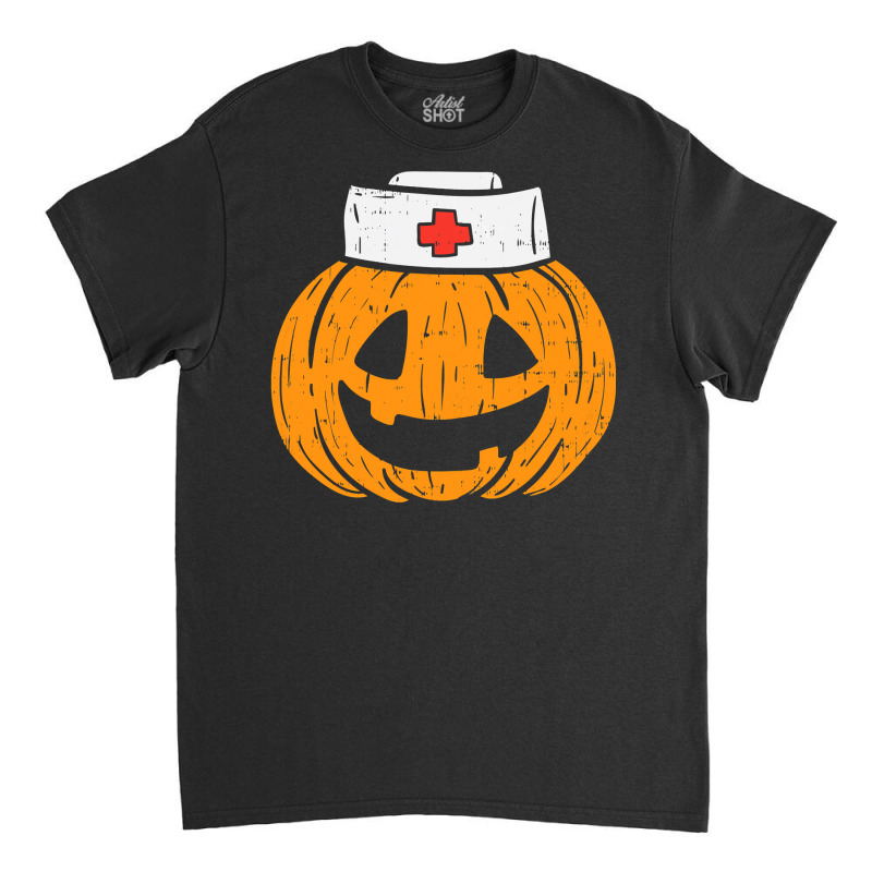 Womens Pumpkin Nurse Funny Scary Halloween Costume Rn Cna Icu Girls Classic T-shirt | Artistshot