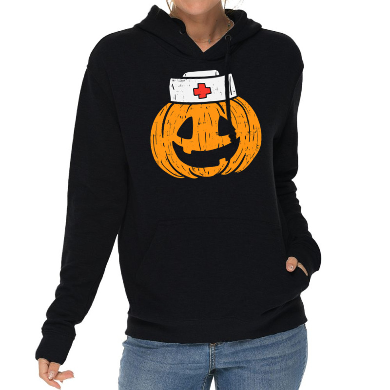 Womens Pumpkin Nurse Funny Scary Halloween Costume Rn Cna Icu Girls Lightweight Hoodie | Artistshot