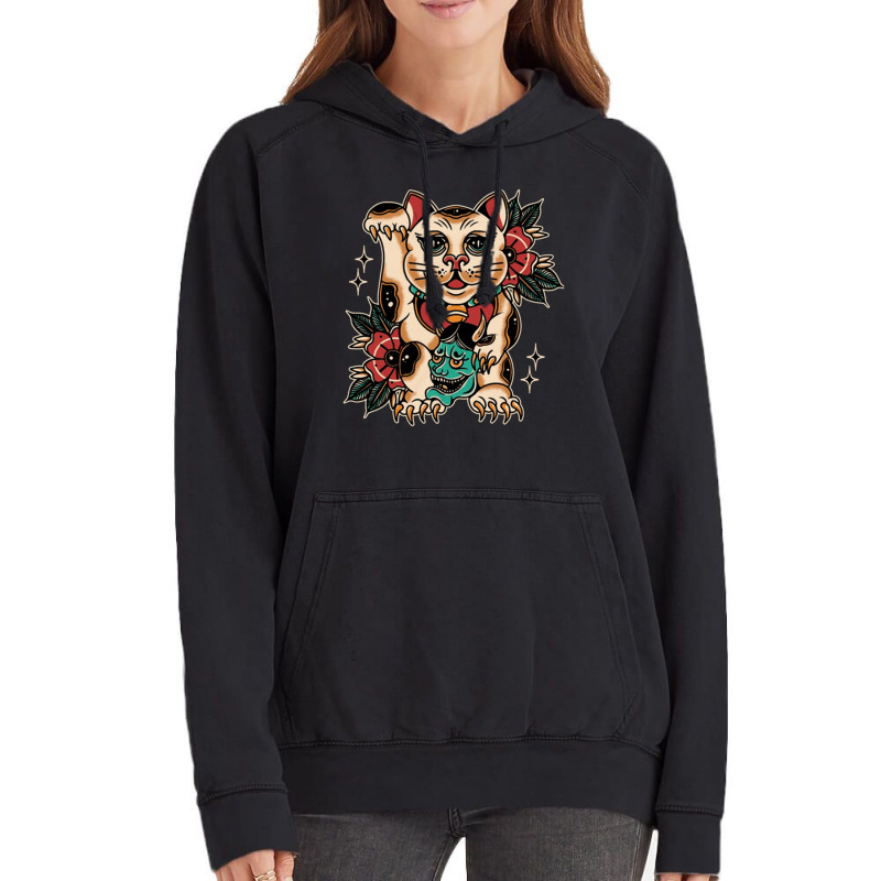 Lucky Cat, Lucky Cat Japan, Lucky Cat Art, Lucky Cat Painting, Lucky C Vintage Hoodie | Artistshot