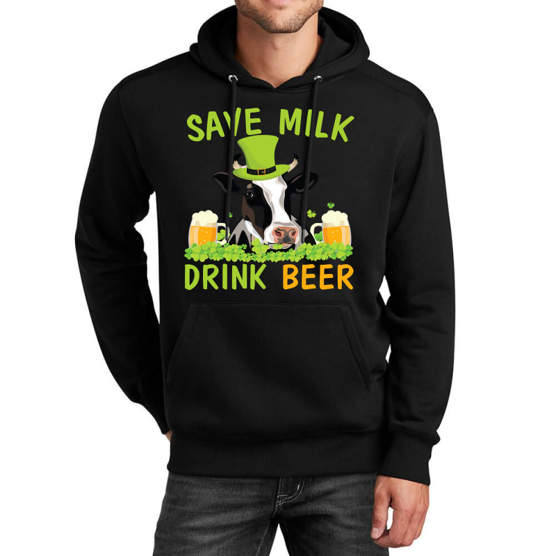 Cow With Shamrocks Glass Save Milk Drink Beer Drinker Drunk Unisex Hoodie by wrenchselenia | Artistshot